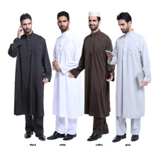 Alta qualidade pure color dubai muçulmano abaya e calças set muçulmano homens abaya